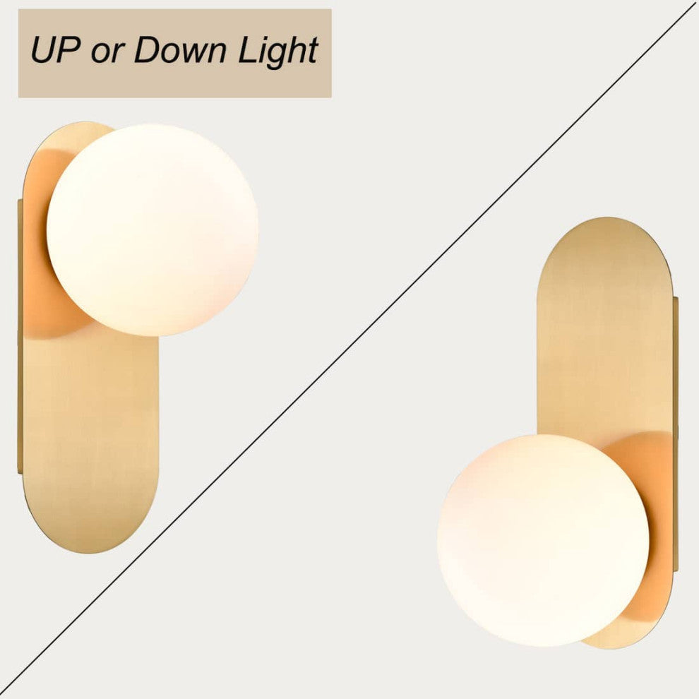 Modern Globe Wall Light Sconce with Opal Glass Shade, 1-Light, Type A