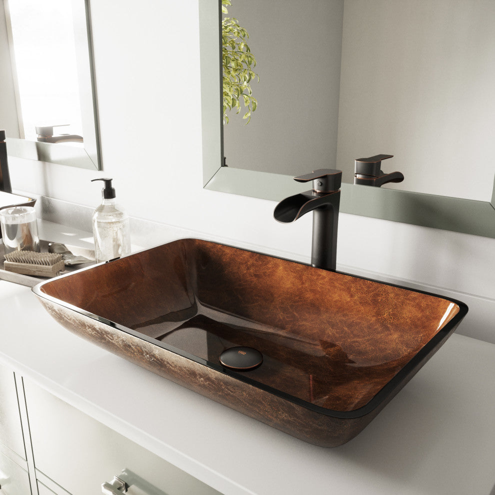 Donatello 23"L x 15"W Glass Vessel Sink and Niko 11"H Faucet Set