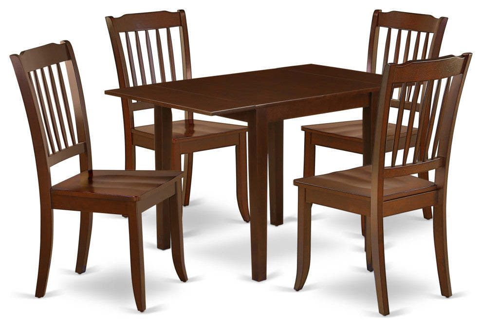 Dining Set 5 Pcs- 4 Wood Dining Chairs, Table, Mahogany Finish Chair Seat