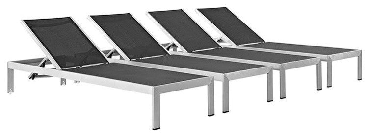 Silver Black Shore Chaise Outdoor Patio Aluminum Set of 4