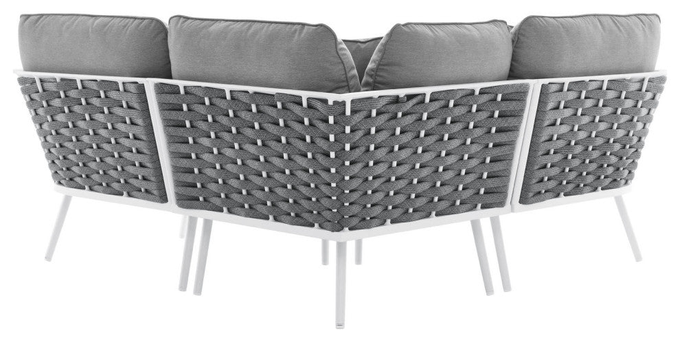 Lounge Sectional Sofa Chair Set, White Gray, Aluminum, Modern, Outdoor
