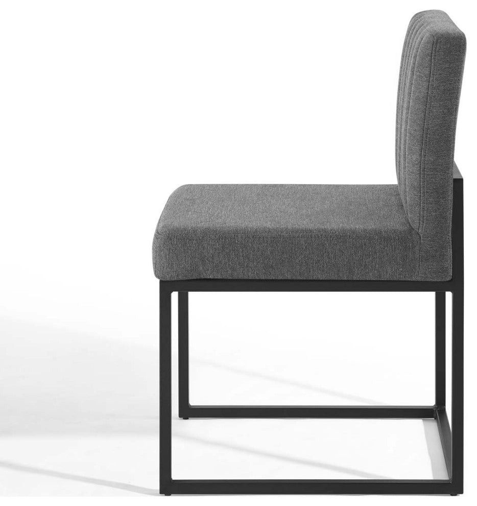 Side Dining Chair, Set of 2, Fabric, Metal, Black Gray, Modern, Cafe Bistro