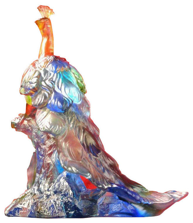 Chinese Crystal Glass Pate-de-verre Liuli Mix Color Peacock Figure