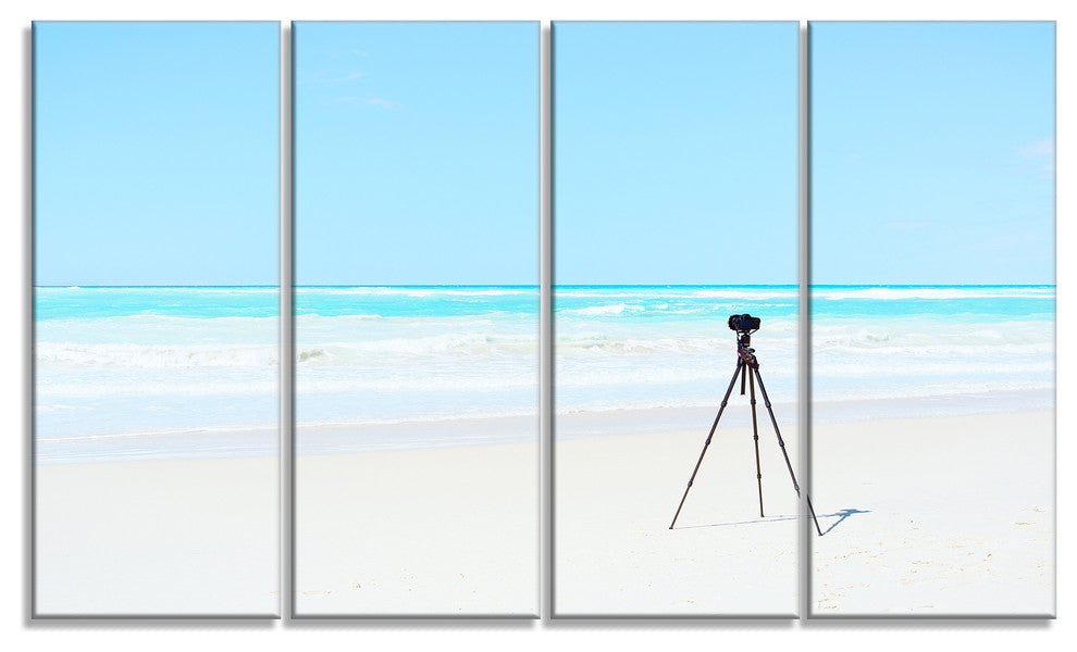 "Digital Camera and Tripod on Beach" Landscape Wall Art Print, 4 Panels, 48"x28"