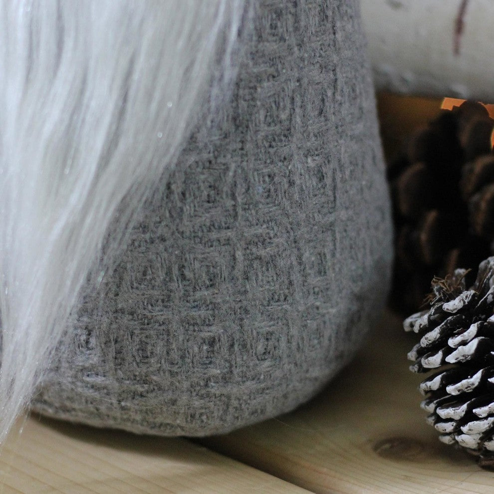 20" Winter's Beauty Grey and White with Woven Hat and Wooden Nose Cone Gnome