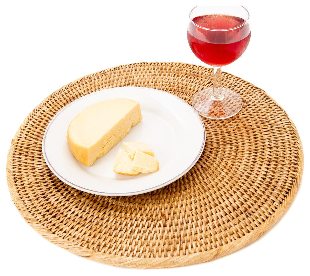 Artifacts Rattan Round Placemat, Honey Brown, Large