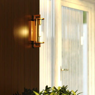 Morgan Park 1-Light Warm Brass Dusk to Dawn Modern Outdoor Wall Sconce Fixture, Warm Brass, 4.25"wx16"hx7"d