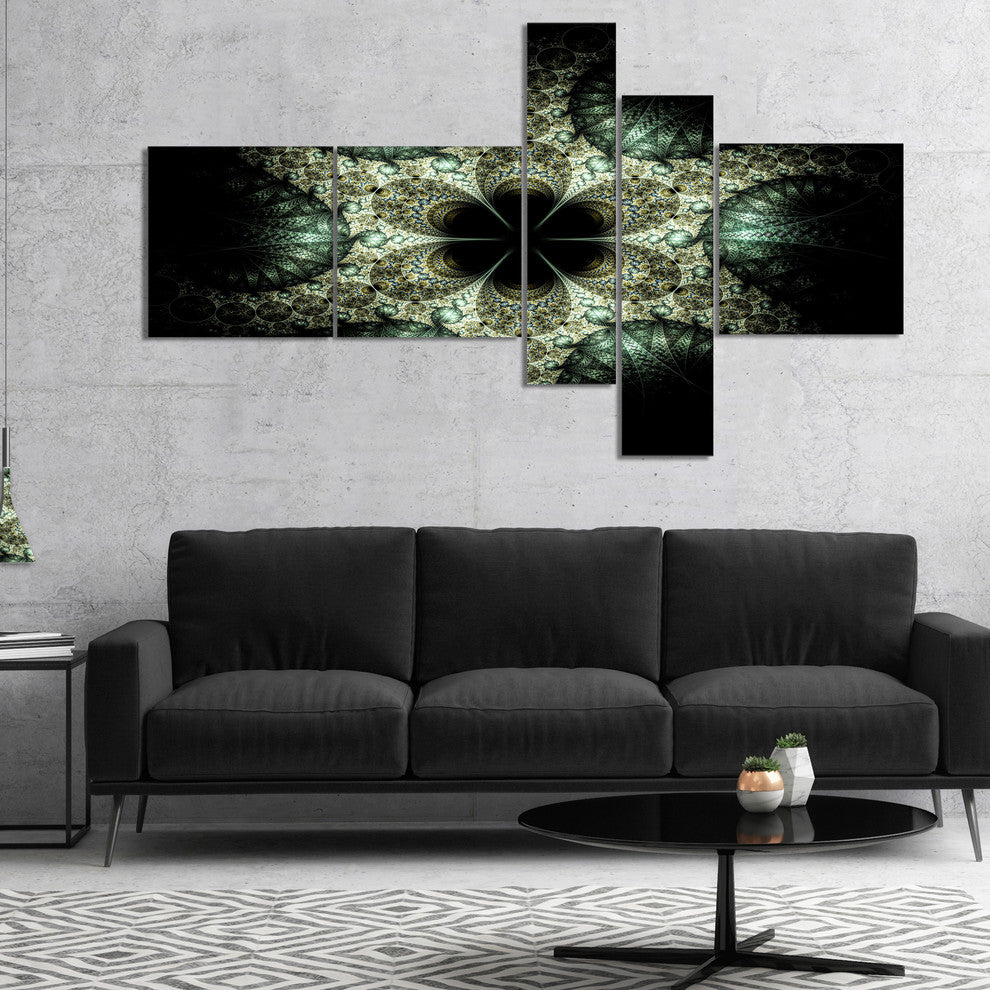 Yellow and Green Fractal Flower, Abstract Wall Art Canvas, 60"x32", 5 panels