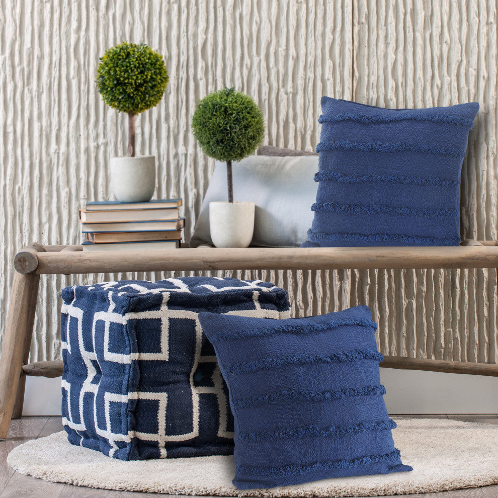 Overtufted Solid Throw Pillow, Deep Blue