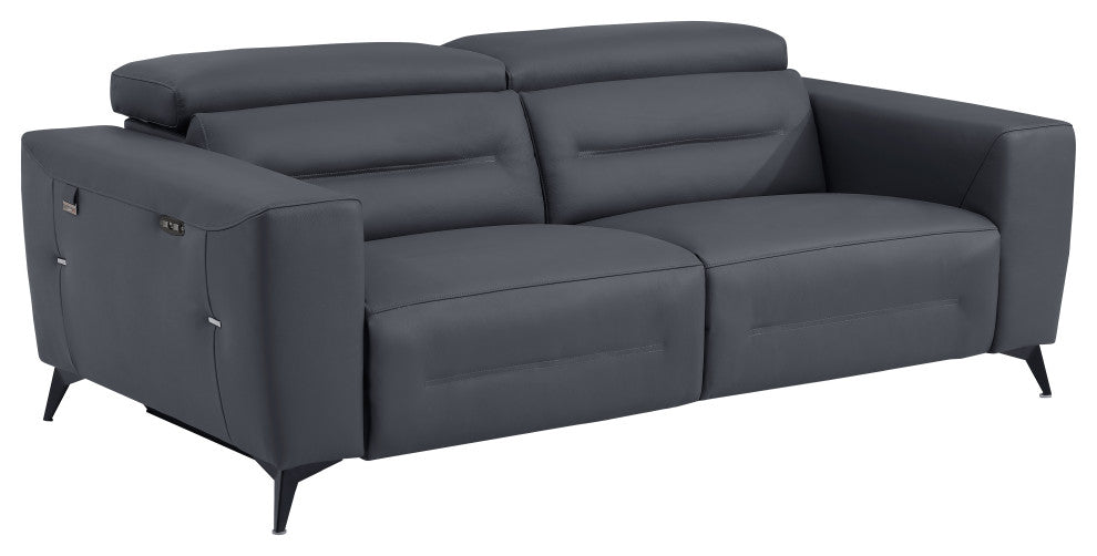 Arezzo Genuine Italian Leather Modern Sofa Set, Dark Gray