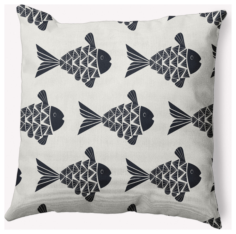 16x16" Fish Tales Nautical Decorative Indoor Pillow, Shark Blue