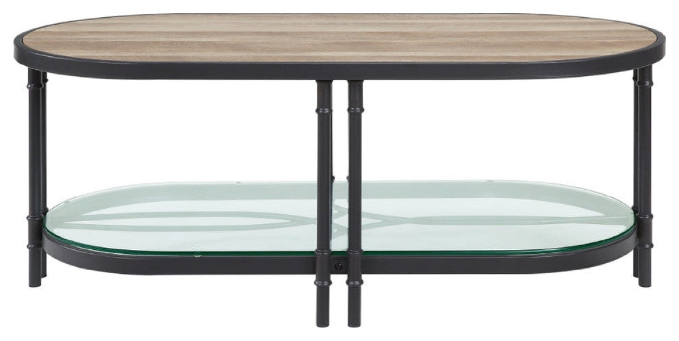 Benzara BM276290 Ley 47" Wood Coffee Table, Oblong, Industrial Design, Oak