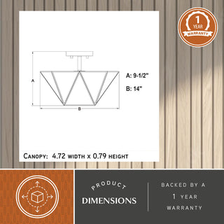 Burnett 2-Light Matte Black Mid-Century Modern Semi Flush Mount Ceiling Fixture, Muted Brass