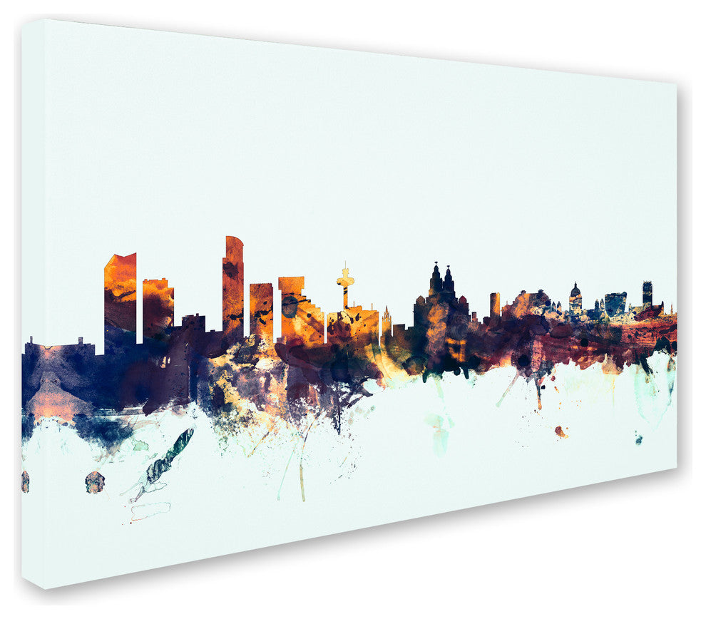Michael Tompsett ''Liverpool England Skyline Blue'' Canvas Art, 12x19