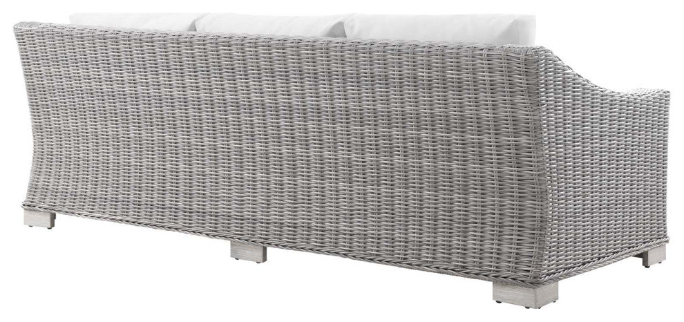 Conway Outdoor Patio Wicker Rattan Sofa Light Gray White