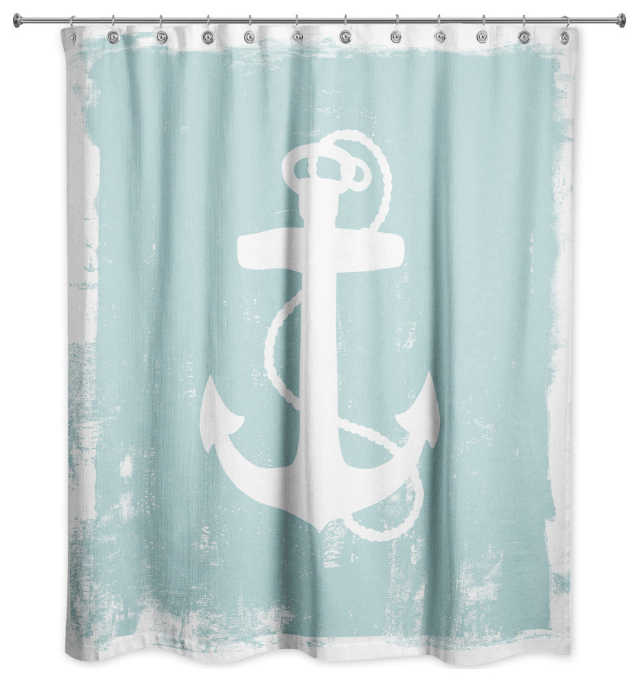 Distressed Teal Anchor Silhouette 71x74 Shower Curtain