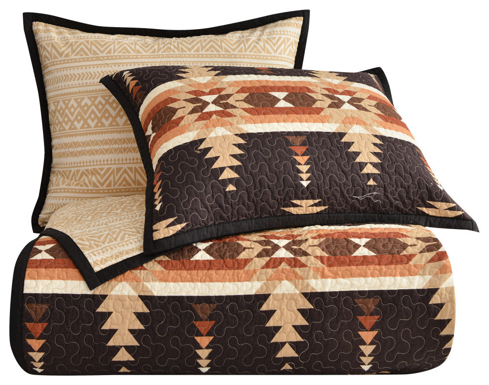 3-Piece Yosemite Western Aztec Reversible Quilt Set, King