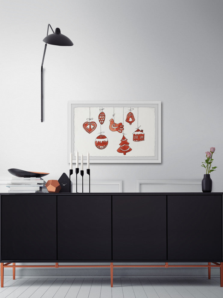 "Christmas Baubles II" Framed Painting Print, 12x8