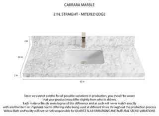 Elizabeth 42 Single Sink Bath Vanity in Light Natural Teak 2" Carrara Marble
