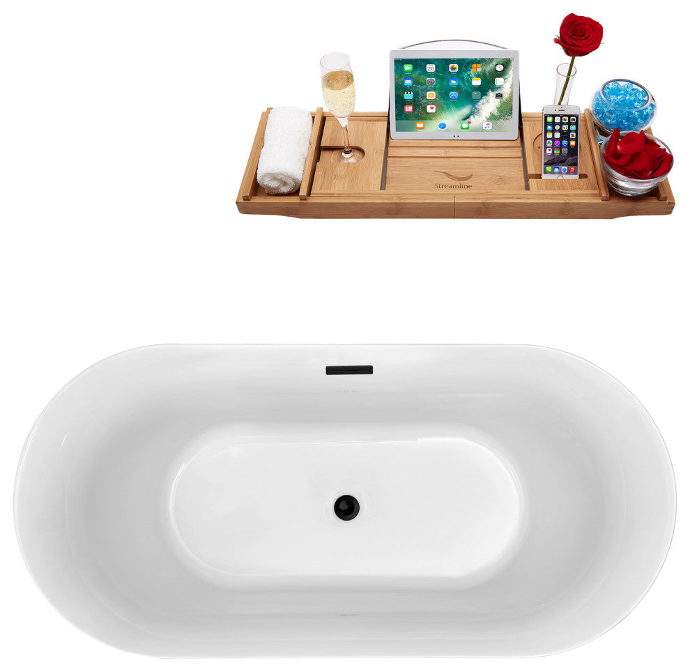 59" Streamline N801BL Soaking Freestanding Tub and Tray With Internal Drain