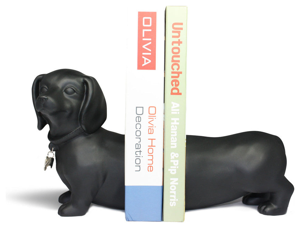 2-Piece Dachshund Bookend Set, Black