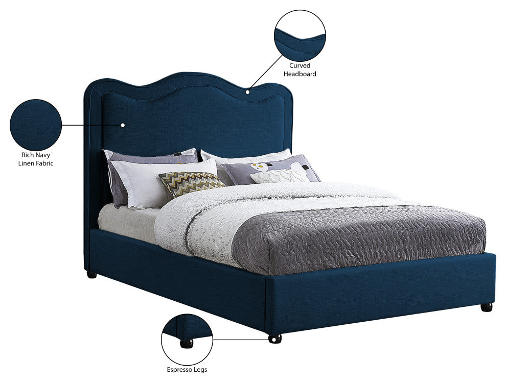 Felix Linen Upholstered Bed, Navy, Full