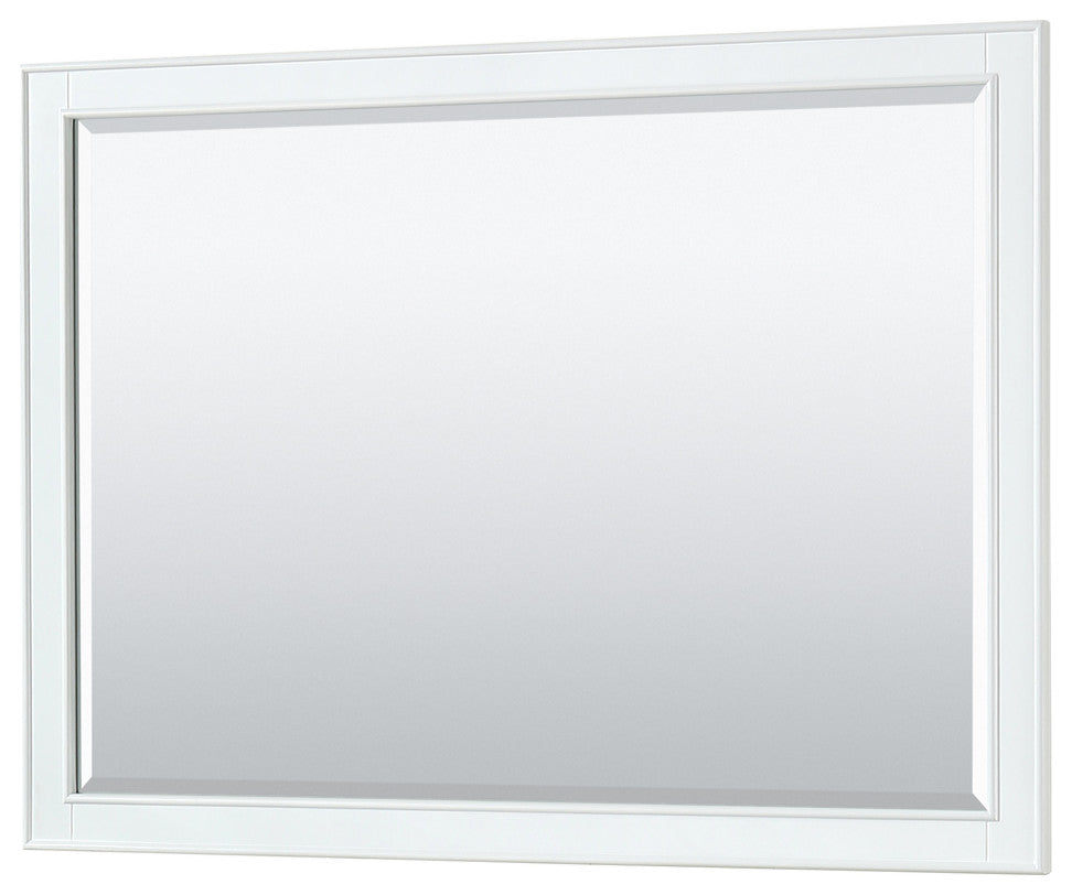 48" Single Bath Vanity, White, No Countertop, Gold Trim, 46" Mirror