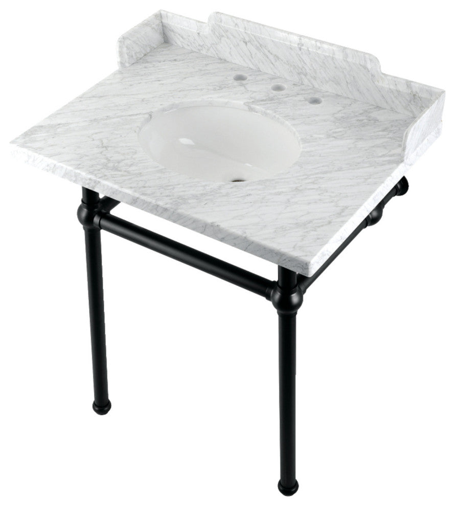 Kingston Brass LMS30MB0 30" Carrara Marble Console Sink, Legs