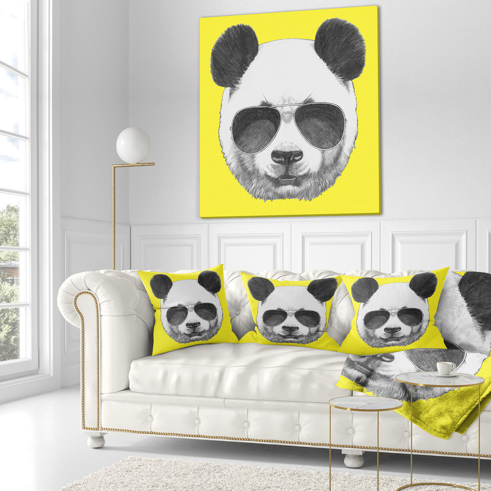 Funny Panda With Sunglasses Animal Throw Pillow, 18"x18"