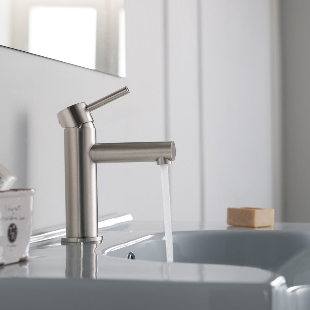 Blossom Brass Round Single Handle Bathroom Vanity Sink faucet, Brush Nickel W/ P
