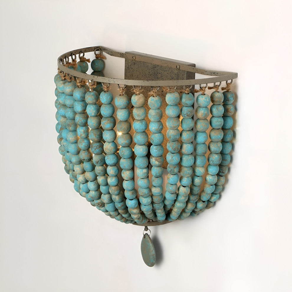 Donostia | Retro Blue/White Wooden Bead Wall Lamp, Blue