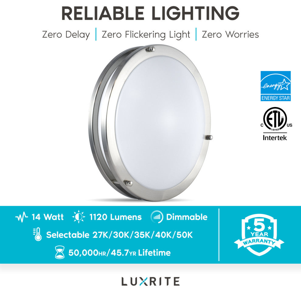12" LED Flush Mount Ceiling Light 5 Color Option Dimmable 14W 1120 Lumens
