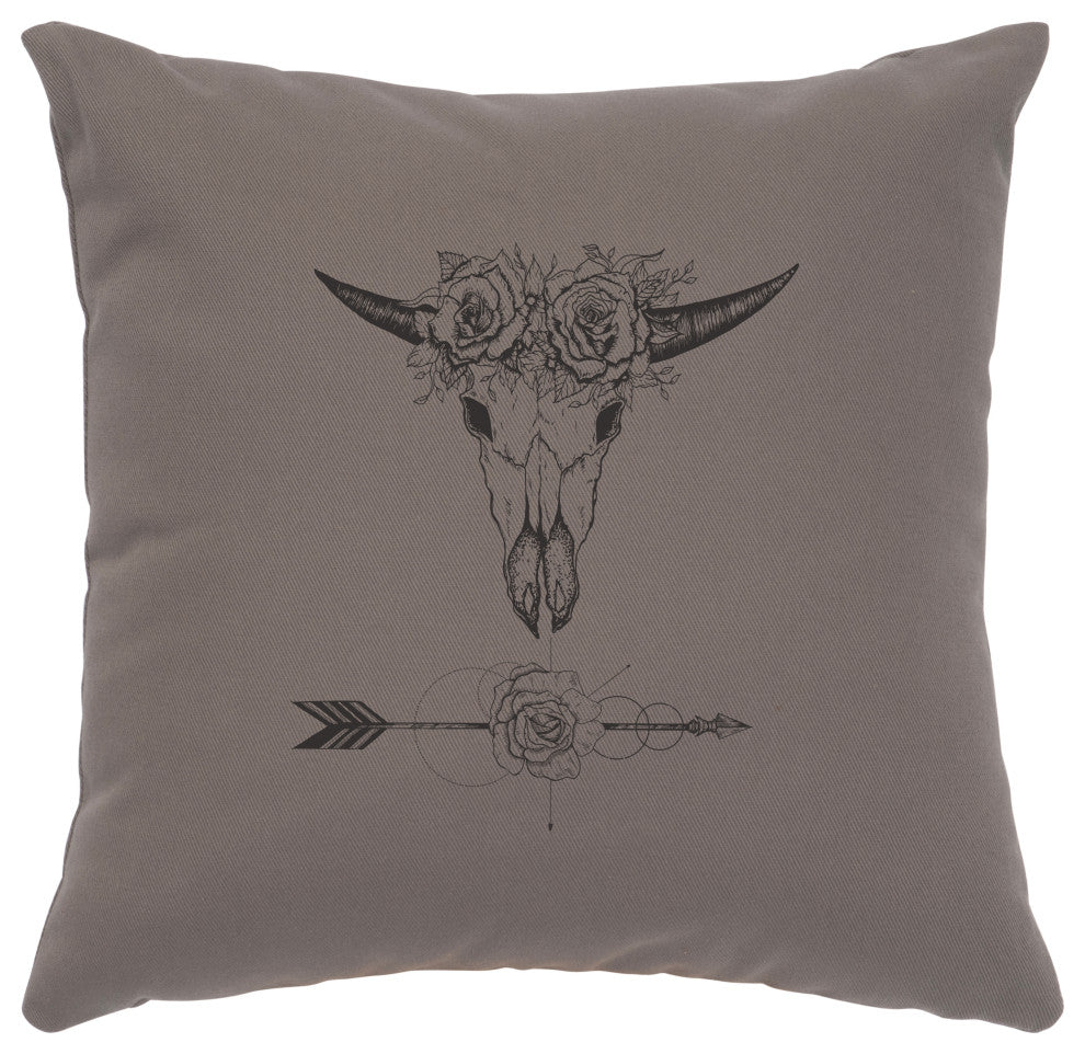 Image Pillow 16x16 Bull and Flowers Cotton Chrome
