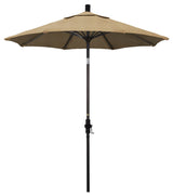 7.5' Bronze Collar Tilt Lift Fiberglass Rib Aluminum Umbrella, Sunbrella, Linen Sesame