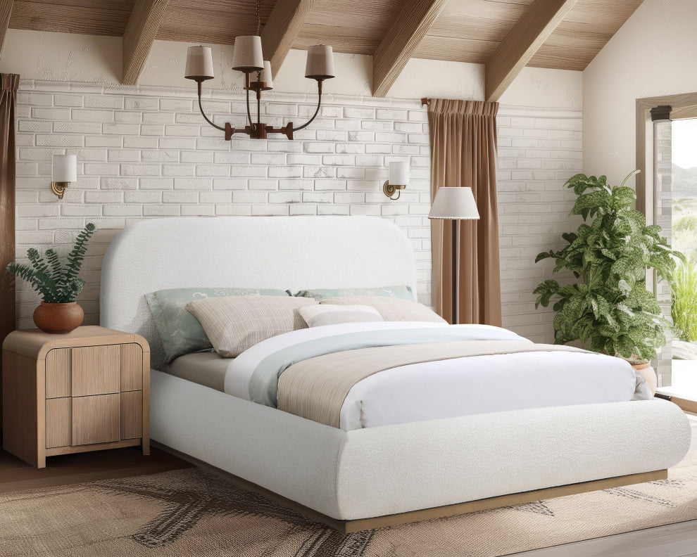 Vaughn Bed, Cream, Full, Boucle Fabric, Natural Finish