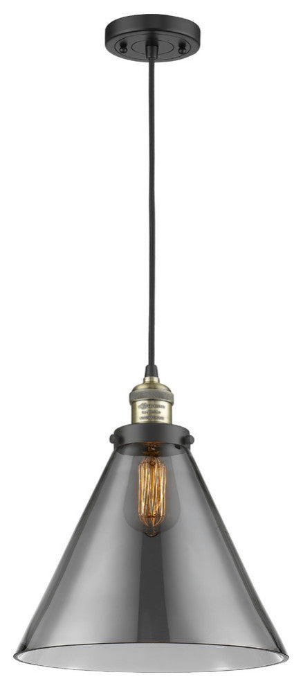1-Light X-Large Cone 12" Pendant, Black Antique Brass, Glass: Smoked