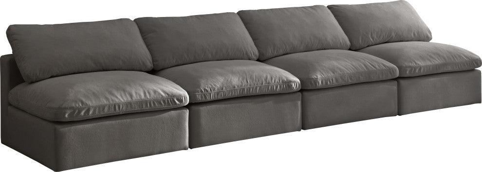 Plush Velvet / Down Standard Comfort Modular Sofa, Gray, 4-Piece: 4 Armless Chair