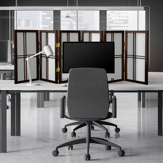 2' Tall Desktop Double Cross Shoji Screen, Walnut, 6 Panels