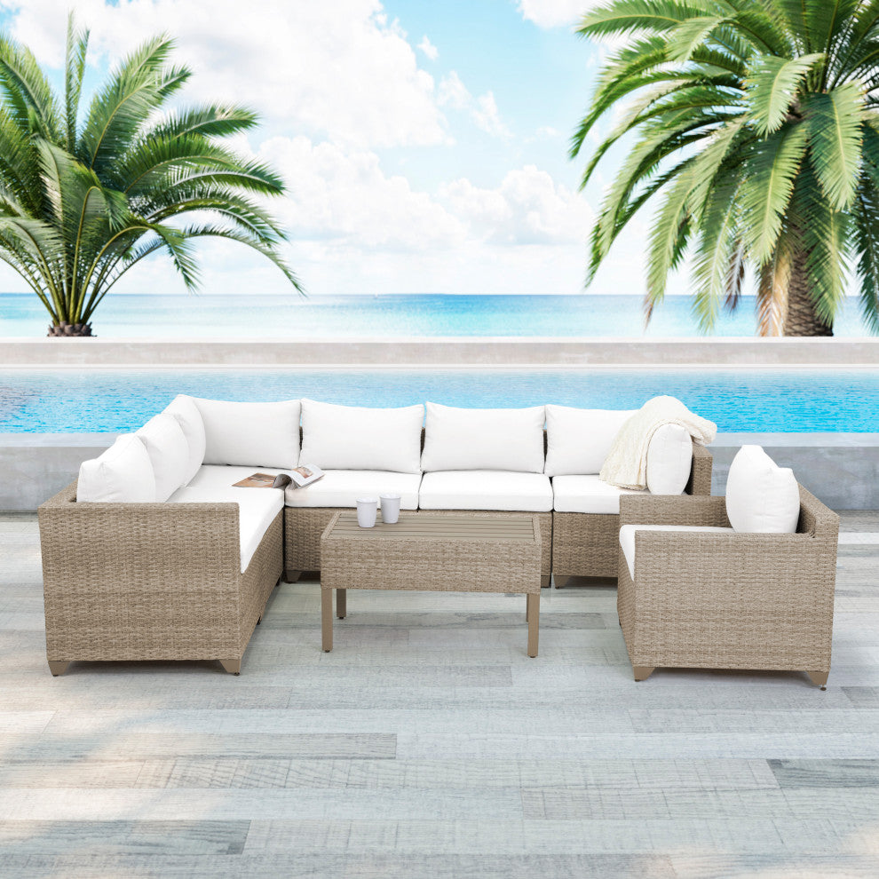 Maui 8-Piece Outdoor Conversation Set, Coffee Table, Linen White
