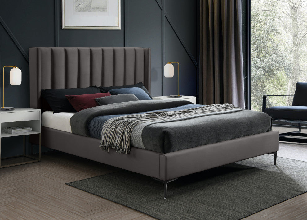 Nadia Velvet Upholstered Bed, Gray, King