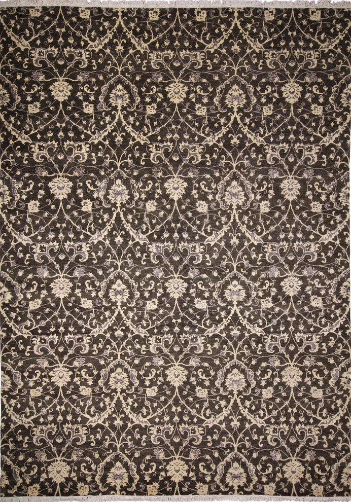 Peshawar Brandan Charcoal Hand-Knotted Rug, 10''1x14''2