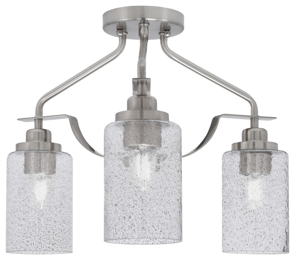 Odyssey 3 Light Semi Flush Mount, Brushed Nickel Finish, 4" Smoke Bubble Glass