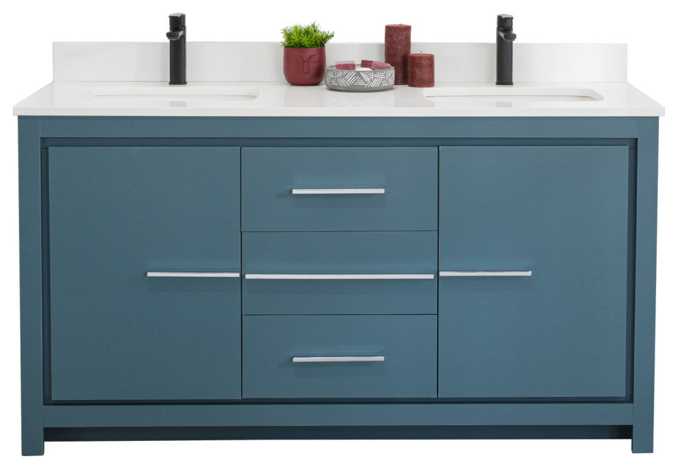 Mila Collection 60" Bathroom Vanity With Sink, Mirror, Countertop, Alasca Blue