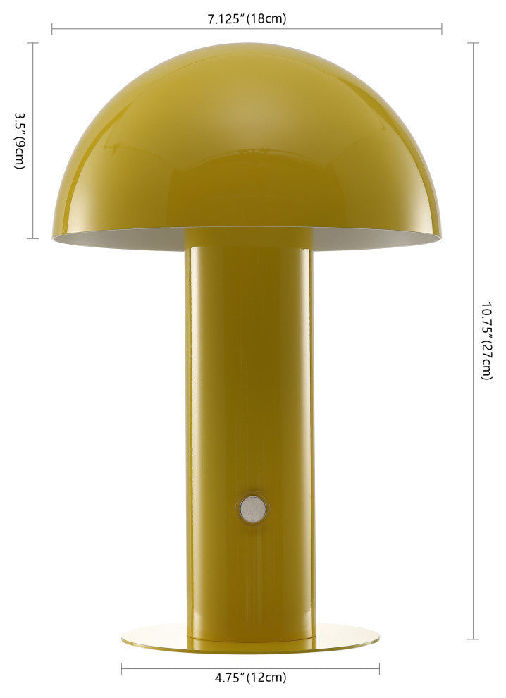 Boletus 10.75" Rechargeable/Cordless Iron Integrated Mushroom Table Lamp, Yellow