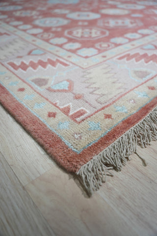 Hand-Knotted Wool Rust Traditional Geometric Modern Knotted Rug, 6' X 9'