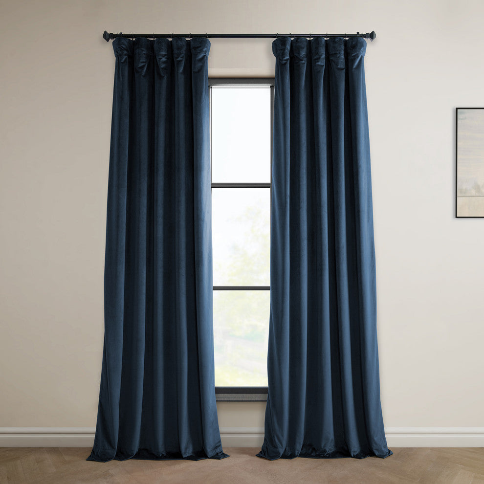 Heritage Plush Velvet Curtain Single Panel, Eternal Blue, 50"x108"