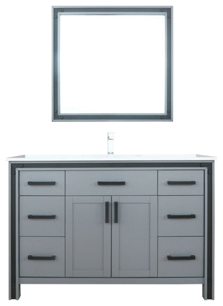 Ziva 48 Dark Grey SG Vanity, Cultured Marble Top, Square Sink, 34 Mirror, Faucet