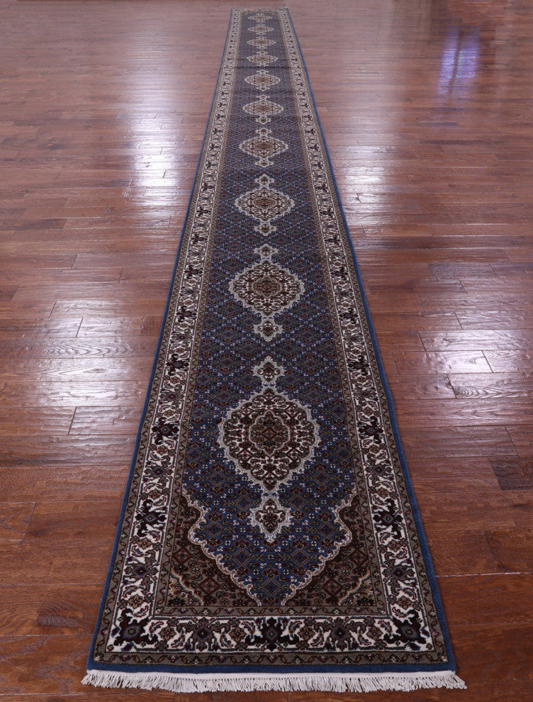 Runner Wool and Silk Hand-Knotted Persian Tabriz Rug 2' 9" X 29' 7" Q8944