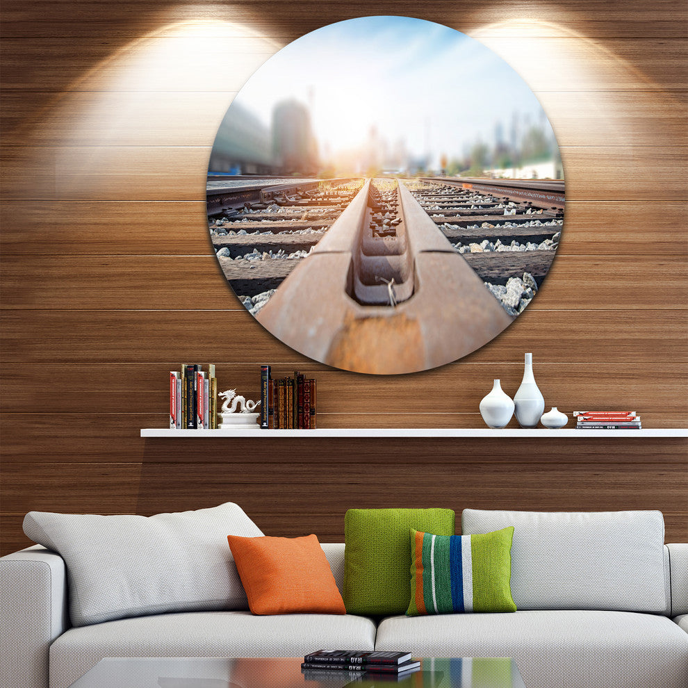 Cargo Train Platform With Container, Landscape Round Wall Art, 11"