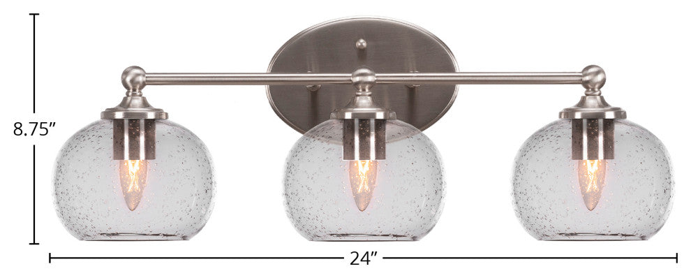 Capri 3-Light Bath Bar, Brushed Nickel/Clear Bubble